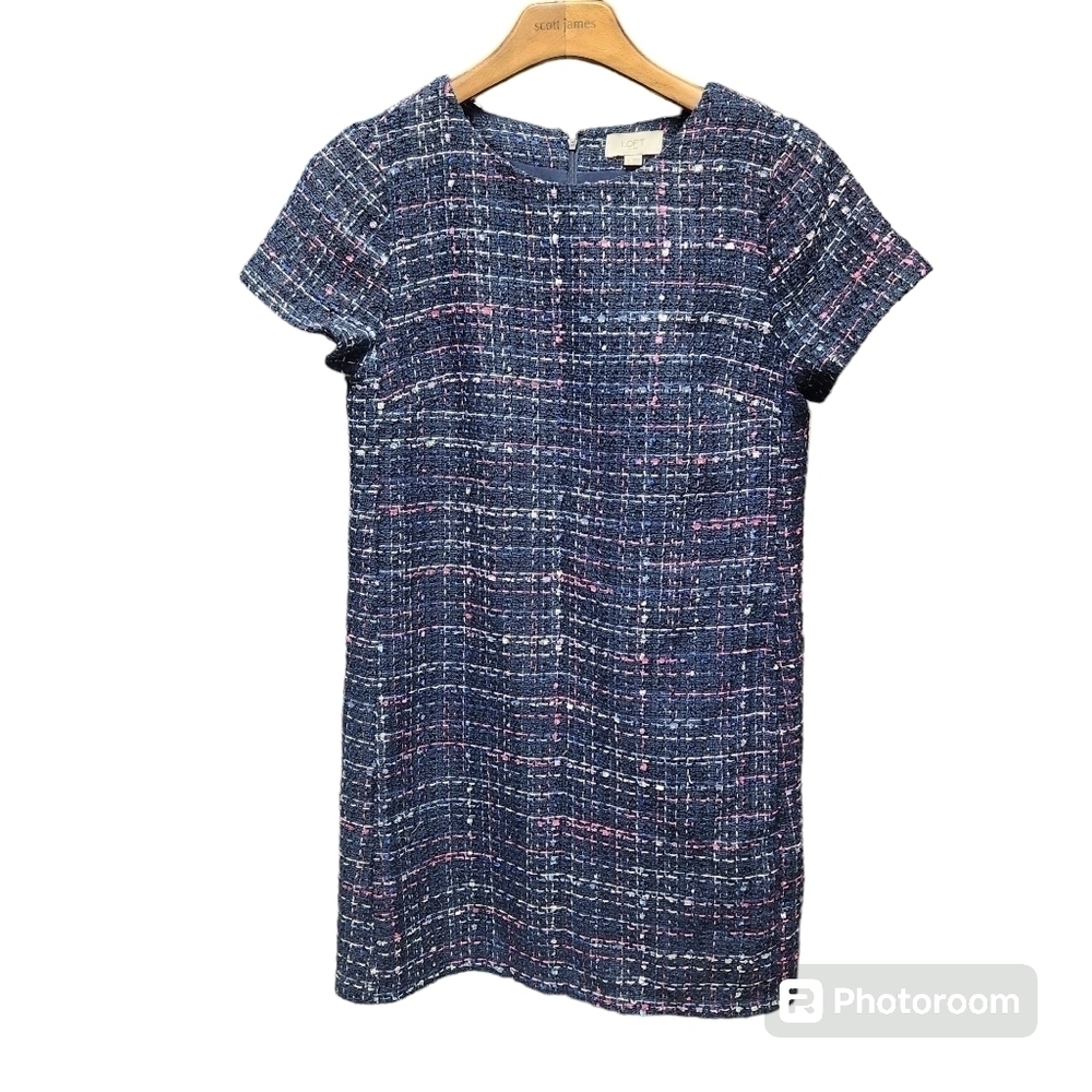 LOFT OUTLET Navy Tweed Shift Dress Sz. 6 - Picture 3 of 7